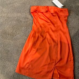 Sky to moon-Orange lust strapless dress